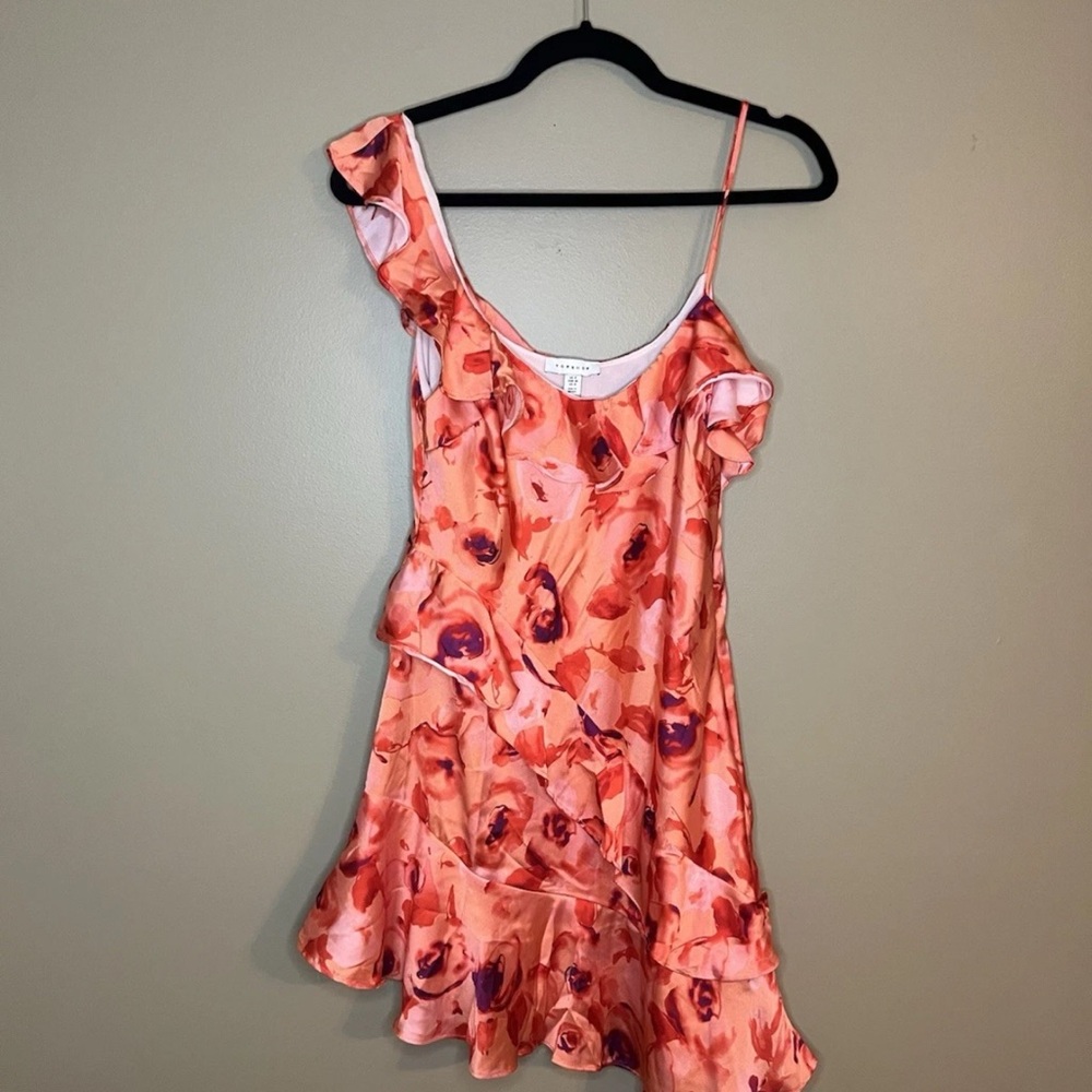 TopShop Orange Floral Ruffle Mini Dress Asymmetrical Women’s 4 NWT
